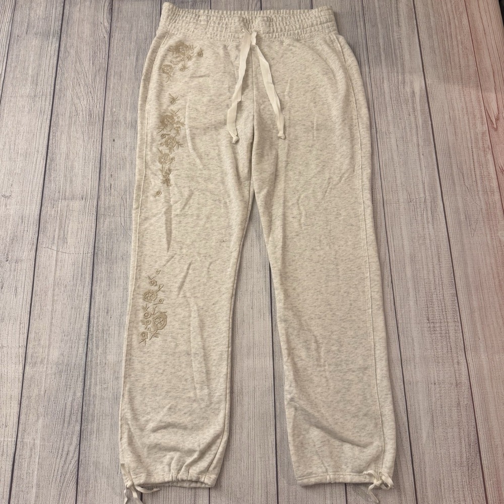 Abercrombie & Fitch Cream Floral Embroidered Sweatpants Joggers Women's Medium